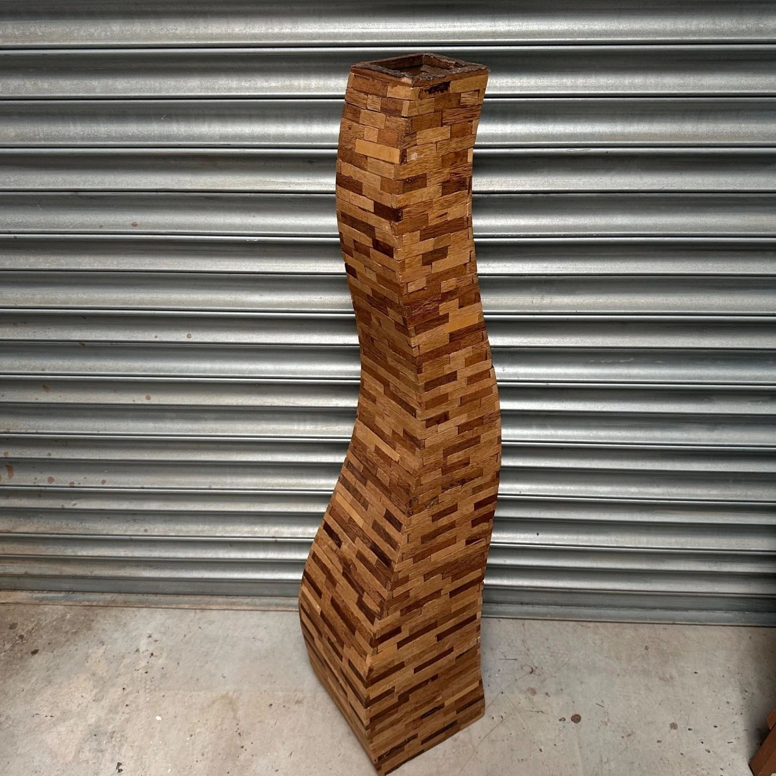 Wavy Wooden Vase Decor Tall Mosaic Brick 123cm Tall Decorative