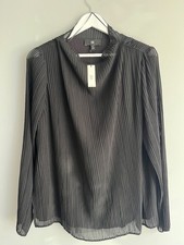 Banana Republic NWT 120 Elegant Sheer Pleated Black Blouse Long Sleeve L Glam
