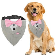 TUKOAW Dog Tuxedo Wedding Bandana, Bow Tie Tux Large neck:19.6"-24.4" , Grey
