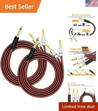 2Pack Gold-Plated 1/4" TS Mono to Banana Plug Speaker Cable - 14AWG OFC Coppe...