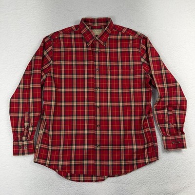 Cabelas Outfitter Series L Plaid Shirt Rugged Minimalist Americana Heritage Red