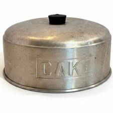 Vintage Aluminum Cake Carrier Dome Cover Embossed CAKE Mid Century Retro
