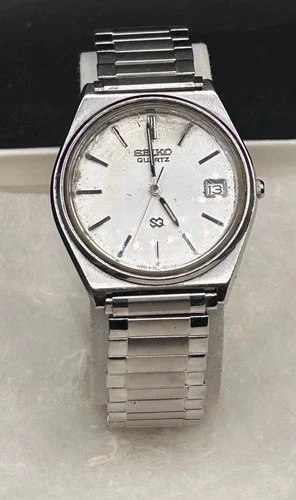 Seiko SQ Watch Men 35mm Silver Dial Silver Tone Date 5H22-7A09 New Battery VTG