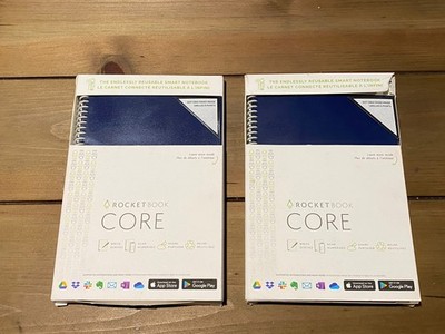 TWO Rocketbook Core Smart Blue Spiral Notebook Dot-Grid 36 Pages w/Pen 6  X 8.8 