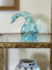 Statuina oca in vetro artistico di Murano fermacarte vetro trasparente con blu screziato