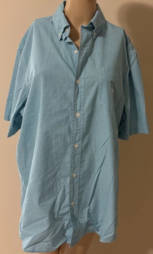 chaps easy care short sleeve Button Front shirt Size Large Teal Check Print