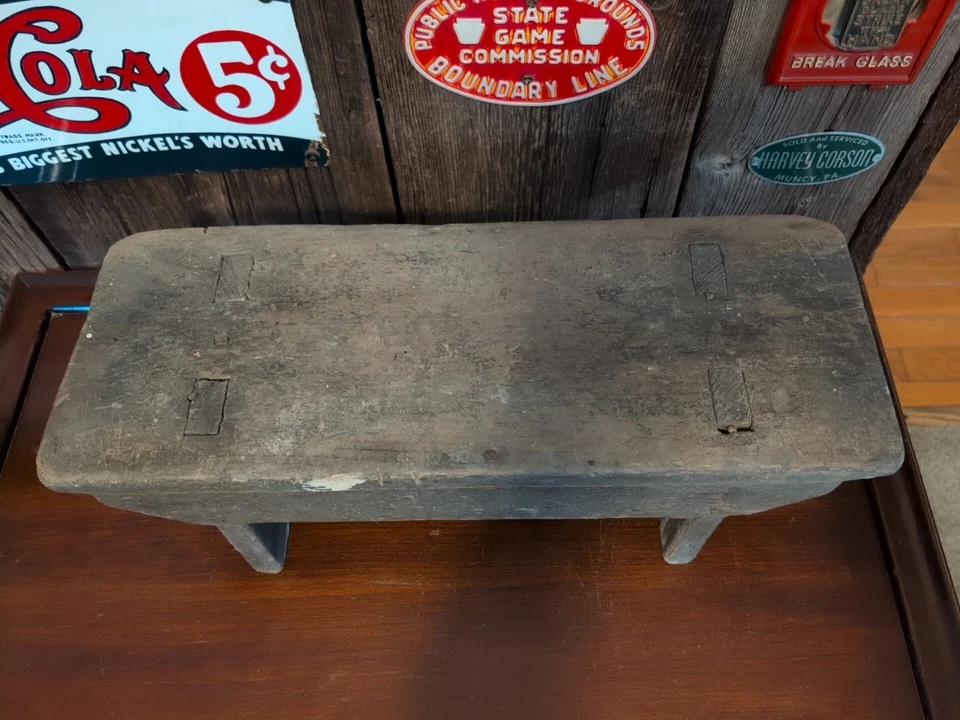 Primitive Handmade Small Farm House Wooden Stool / Bench 18" x 6 1/4" x 6 1/2" - Image 2 of 4