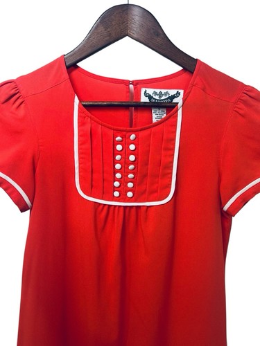 BB Dakota Red Orange Mini Dress w/ White Button Detail & Trim Feminine Retro Sm - Foto 4 di 11