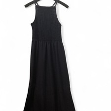 Smocked Halter Maxi Dress Half Lined Sides Slit Women's XS Blue-Universal Thread