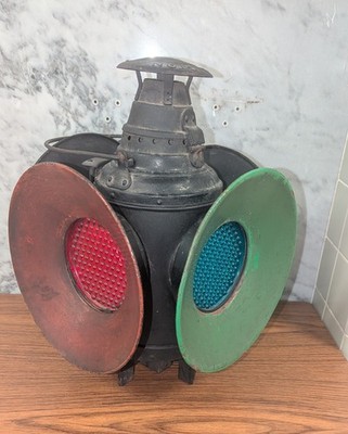 Antique Dressel Railroad Switch Signal Lamp Complete w Cats Eye Lenses & Chimney