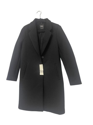 Zara Womens Mid Length Coat Jacket S Small Black Polyester 8073/364 NWT