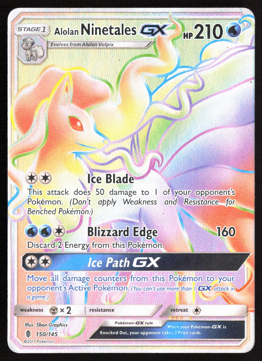 Pokemon TCG - Alolan Ninetales GX (Secret) 150/145 SM - Guardians Rising Holo Se
