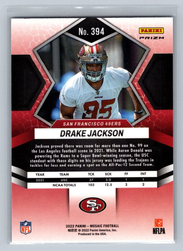 2022 Panini Mosaic #394 Drake Jackson Mosaic Rookie - Image 2 of 2