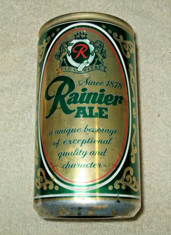 Empty Beer Can Rainier Ale opened from bottom Dome Bottom