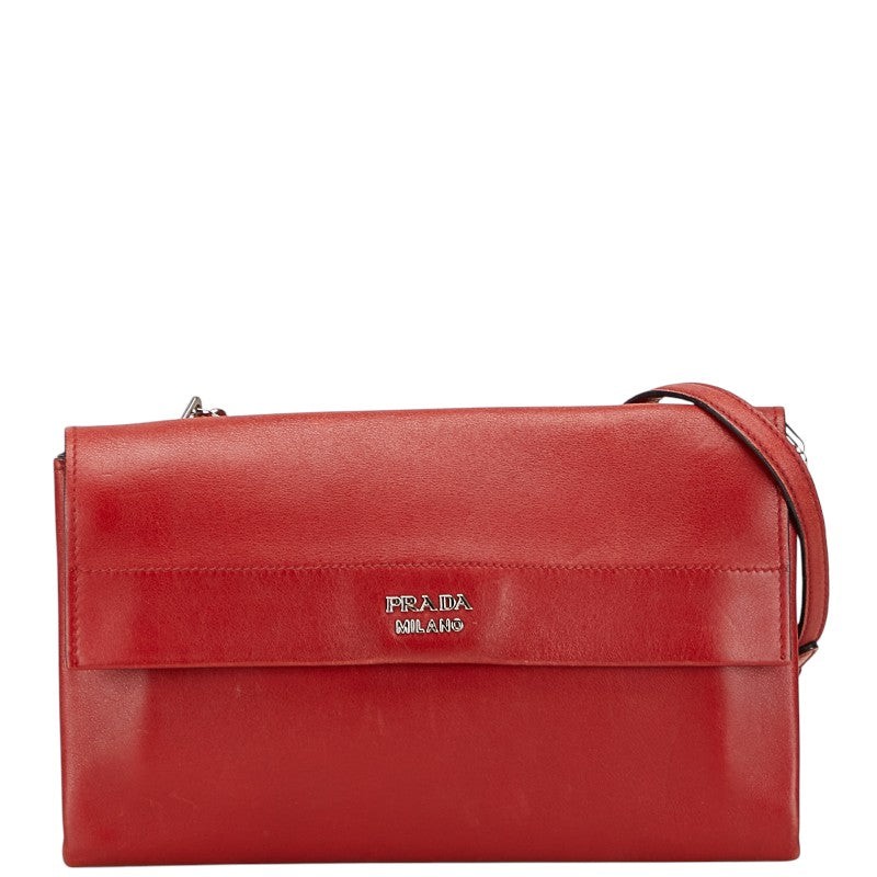 Prada Red Leather Logo Shoulder Bag for Women One Size