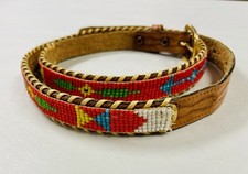 Vintage Native American South Western Leather Seed Bead Belt 38 Inches
