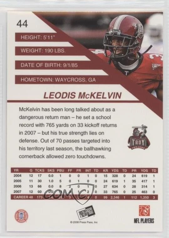 2008 Press Pass SE Leodis McKelvin #44 Rookie RC - Image 2 of 2