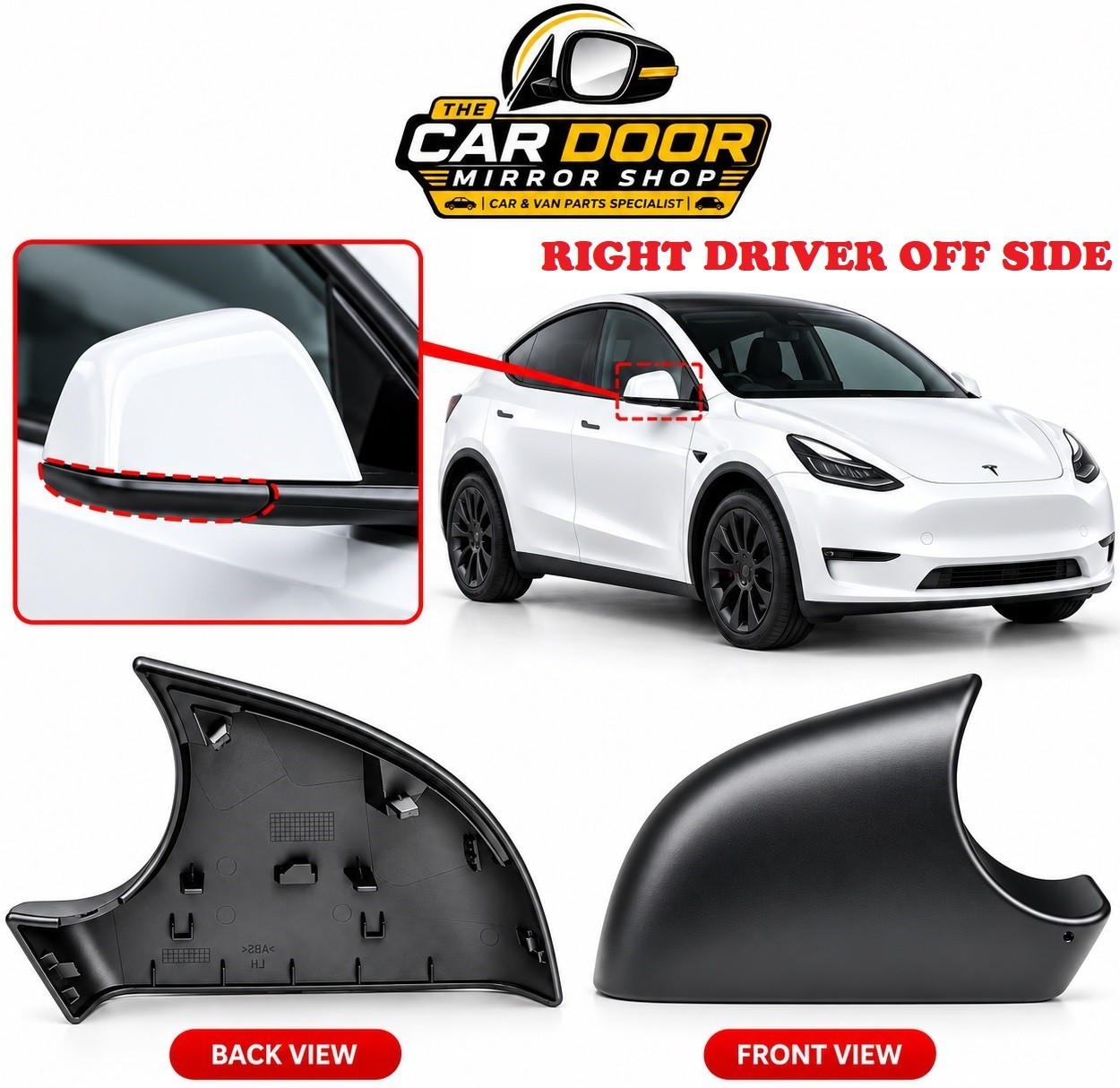 Fit Tesla Model Y 2020-2026 Wing Mirror Lower Cover Cap Black Right O/S Driver