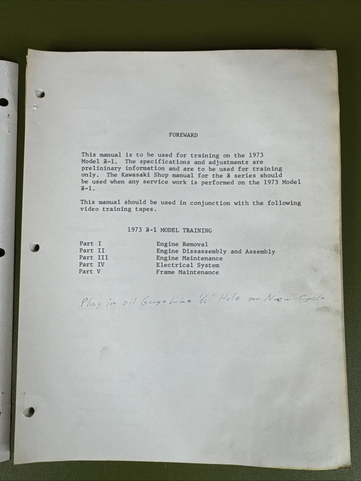 1973 Genuine Kawasaki Z1 900 Maintenance Dealer Service Tech Training Manual OEM - Image 4 of 4