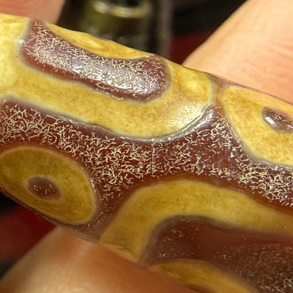 Ancient Tibetan DZI Beads Old Agate 9 Eye Totem Amulet Pendant 21×13mm #3448 - Image 4 of 4