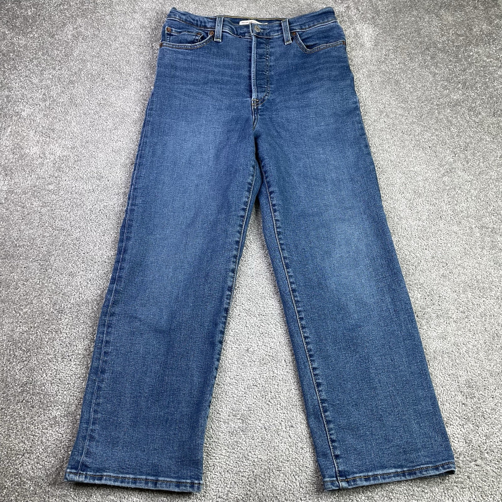 Levi’s Ribcage Straight Ankle Jeans Womens 29 High Rise Button Fly Blue Denim