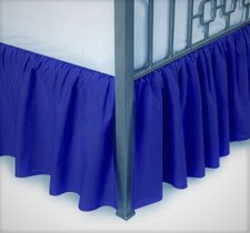3 Side Royal Blue Solid Dust Ruffle Gathered Bed Skirt 600 TC Cotton Open Corner