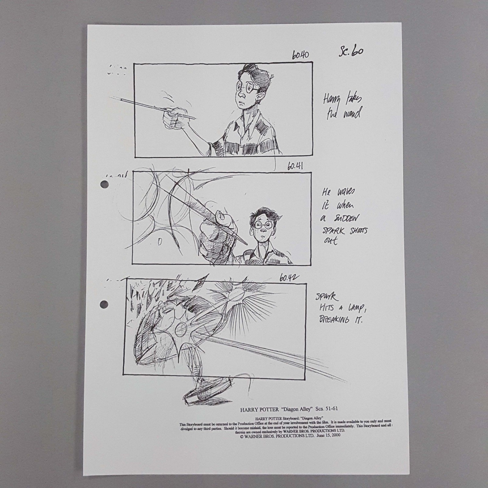 Harry Potter Production Used Storyboard Harry Takes Wand Spark Sc 60