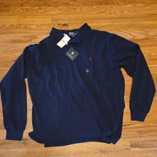  NWT VINTAGE Polo Ralph Lauren long sleeve polo shirt Navy 100 Cotton Mesh L 