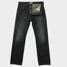VINTAGE Levis 501 Original Straight Button Faded Black Denim Jeans Mens 34x34