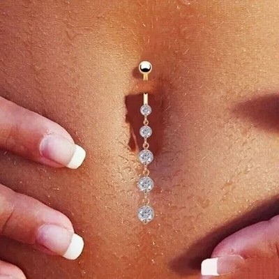 Women 2Ct Round Cut Simulated Diamond Journey Belly Button 14kYellow Gold Finish