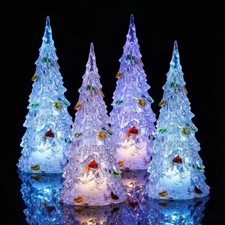 4 Pcs Acrylic Lighted Christmas Tree 7-Color Changing Led Night Light Crystal...