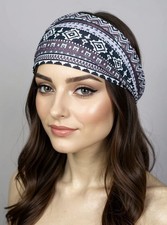 Hair Band Stretchy Headband Bandana Headwrap Southwest Aztec Brown Mint Biker