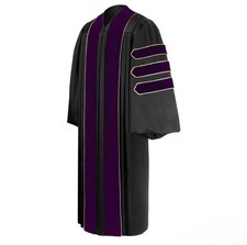 Doctoral Graduation Gown   Unisex Size 48, Velvet Trim, Black  Purple