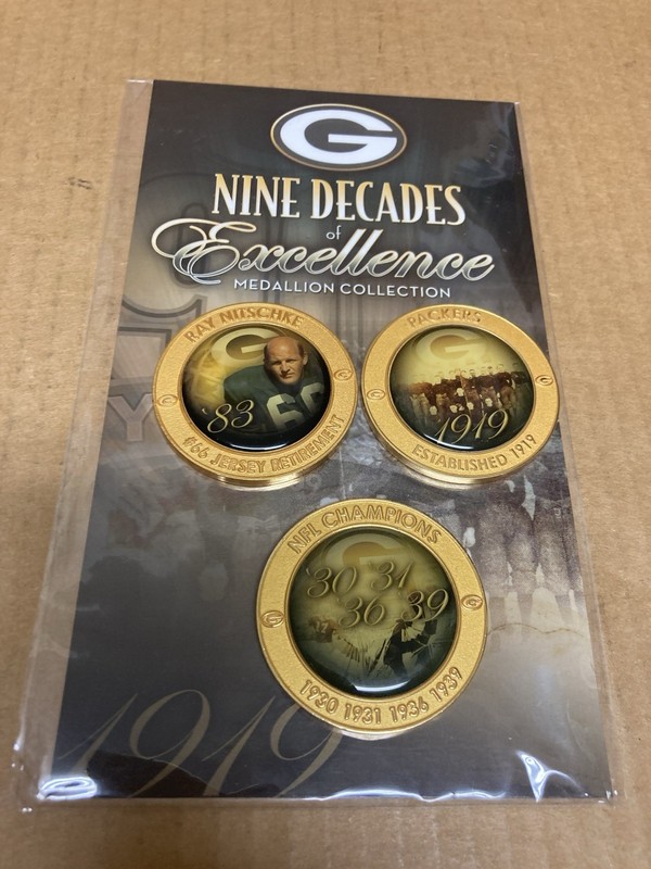 Green Bay Packers “Nine Decades of Excellence”  Lot 3 medallions Nitschke 1919 +
