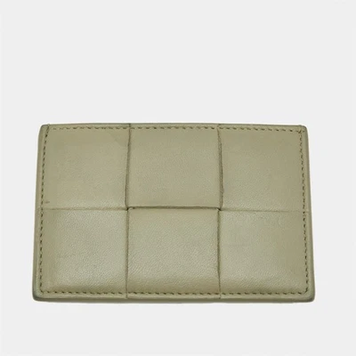Porte-cartes en cuir Intrecciato vert cassette Bottega Veneta - Photo 1/4