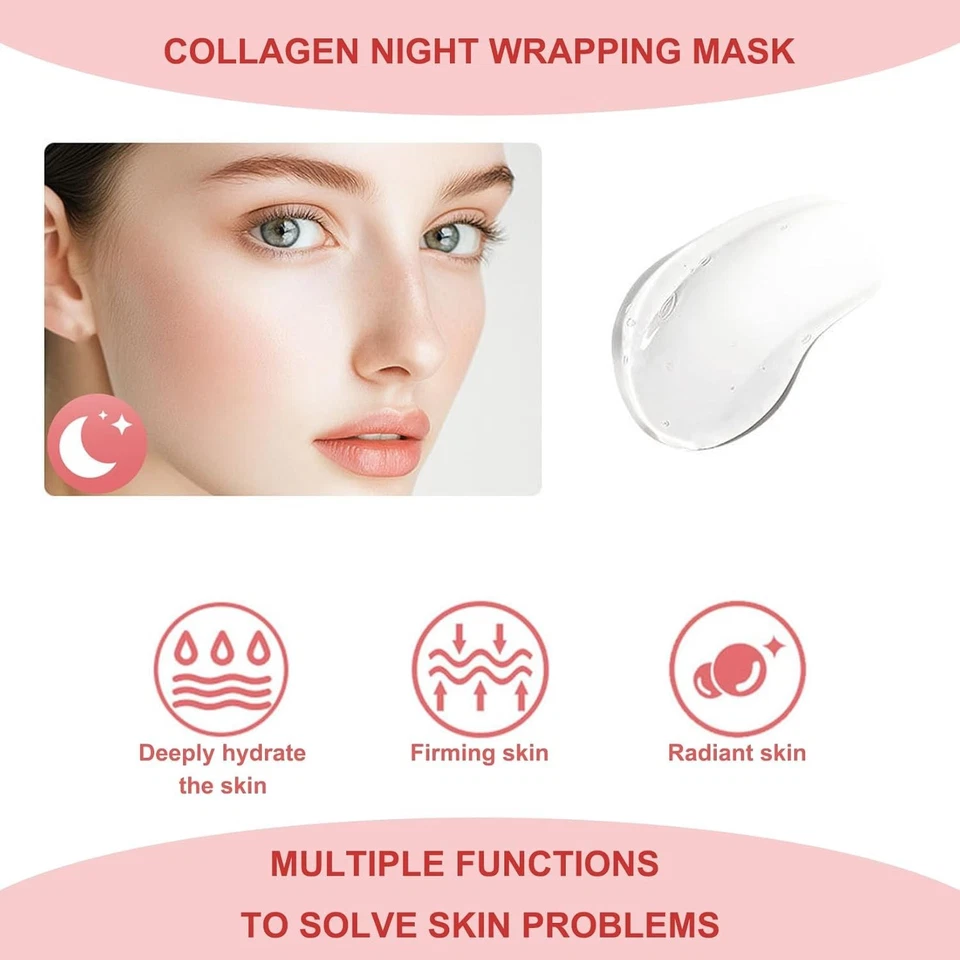 2x Collagen Night Wrapping Peel Off Facial Mask Overnight Skin Repair Jelly Mask - Image 3 of 4
