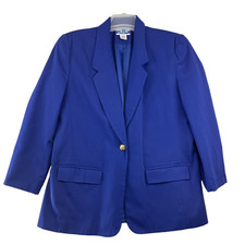 Pendleton Classic Blazer Womens Sz 12 Blue Padded Shoulder 1 Button USA Made VTG