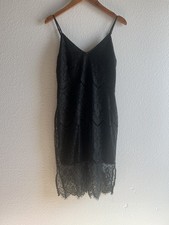 Forever 21 Midi Lace Slit Slip Dress Black Sleeveless Size Small NWOT