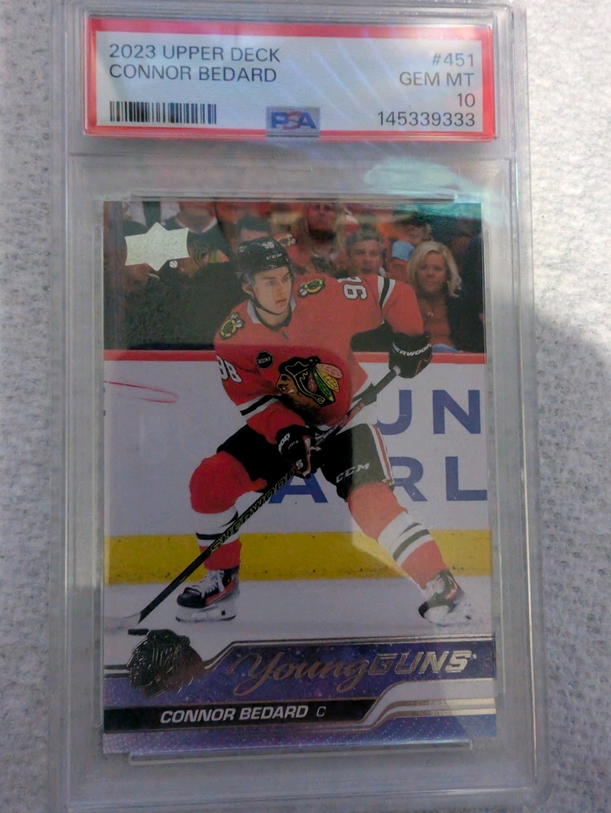 2023 Upper Deck Young Guns #451 Connor Bedard Chicago RC Rookie Gem Mint PSA 10