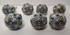 Porcelain Ceramic 7 Drawer Cabinet Knobs Blue Green White Yellow & Hardware
