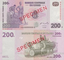 Congo Democratic Republic 200 Francs 2007 P 99a UNC SPECIMEN NR No Reserve