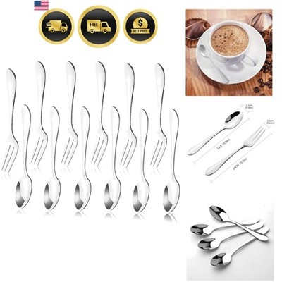12pcs Stainless Steel Tea Dinner Server Spoon and Cake Fruit Forks Kitchen Ac...