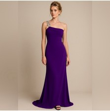 NWT Vintage Nightway Purple Y2K One Shoulder Embellished Bling Maxi Dress Sz 6