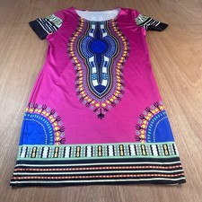 Dashiki Inspired Print Dress Women  s 3XL S/M Pink/Blue   Fall Layering