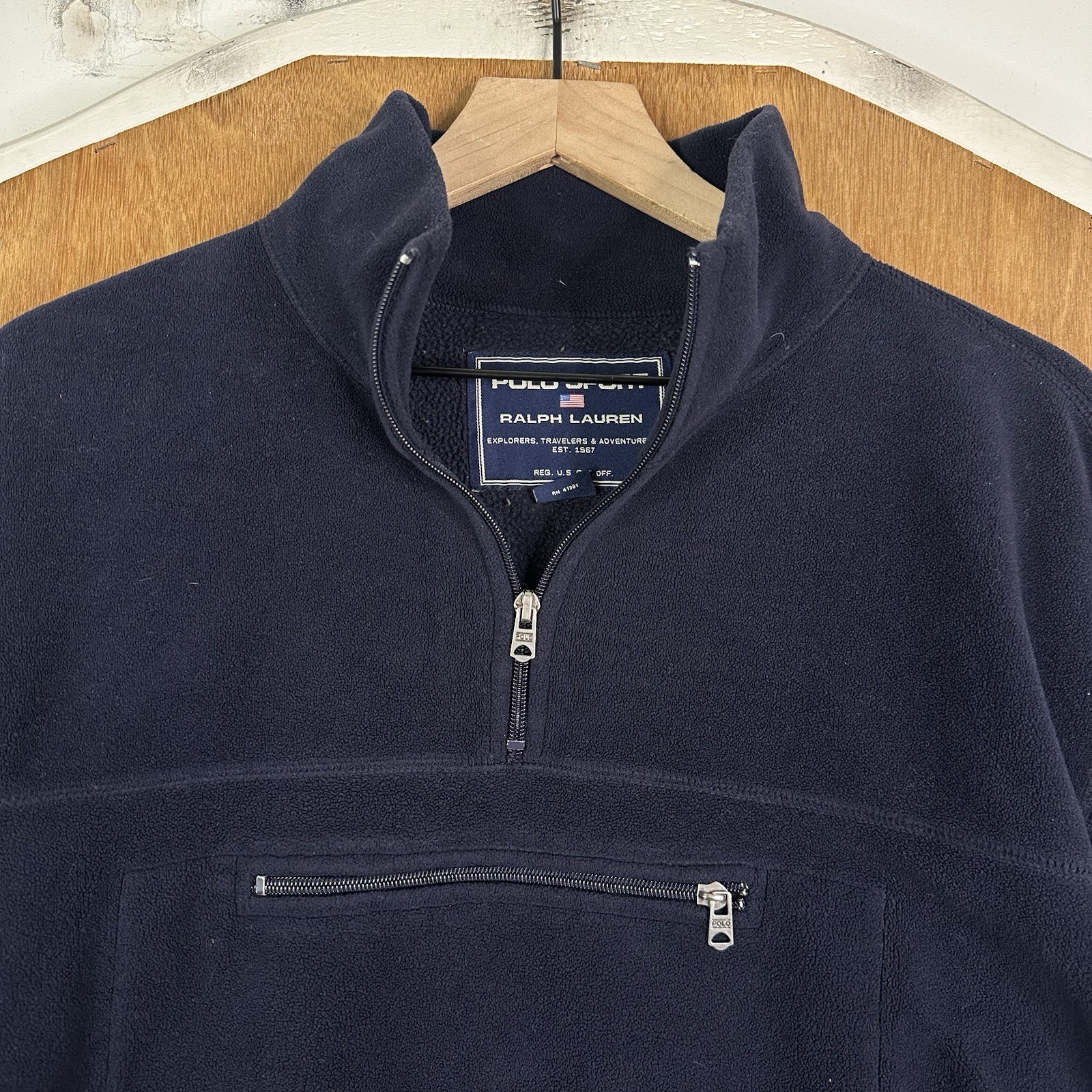 VTG Polo Sport Ralph Lauren Sweatshirt Mens XL Navy Blue Fleece 1/4 Zip Pullover