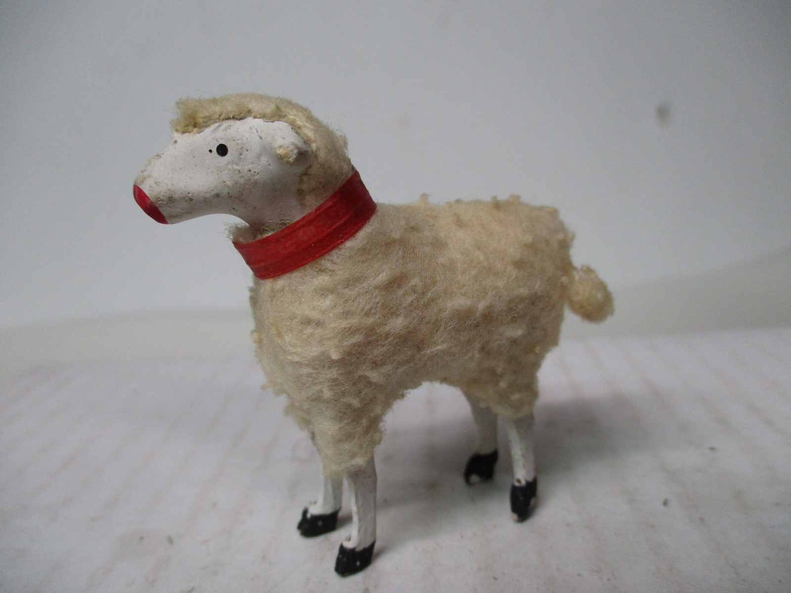 Vintage Germany Christmas Wooly Sheep w Composition Face & Wood Legs #7