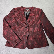 Evan-Picone Black Label Womens 8 Blazer Burgundy Black Floral Jacquard 2-Button