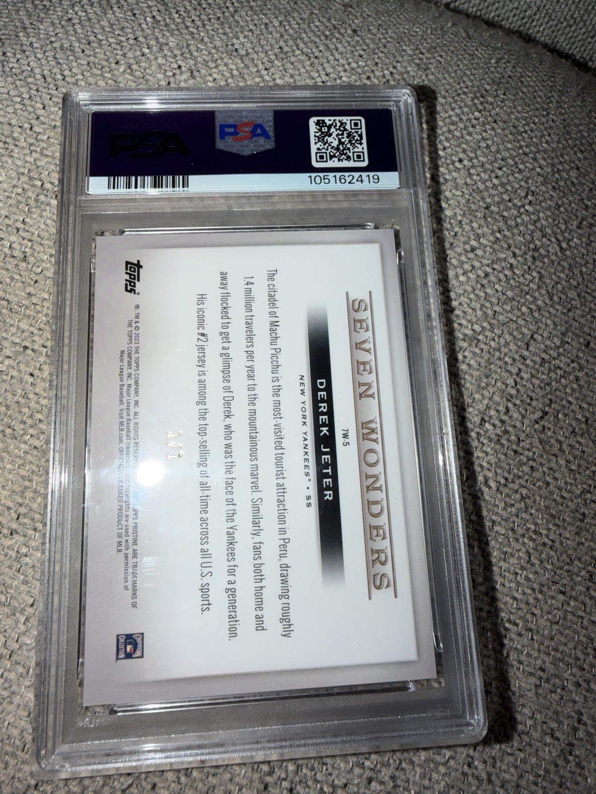 2023 Topps Pristine Derek Jeter 7 Wonders #7W5 Superfractor 1/1 PSA 9 Rare Card view 5