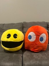 Pac-Man Blinky Red Ghost Giant 16" Plush NAMC Bandai and Yellow PAC-Man