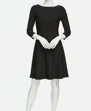 Tommy Hilfiger Women's Black Rib-Knit Boatneck Button Shoulder Dress Size 2